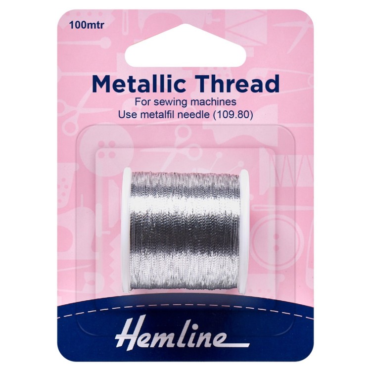 Hemline Metallic Thread: 100m: Silver
