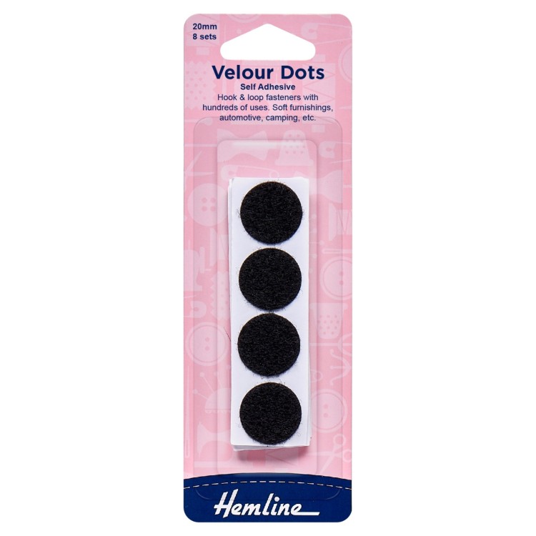 Hemline Stick-On Velour Dots: 8 Sets of 20mm in Black