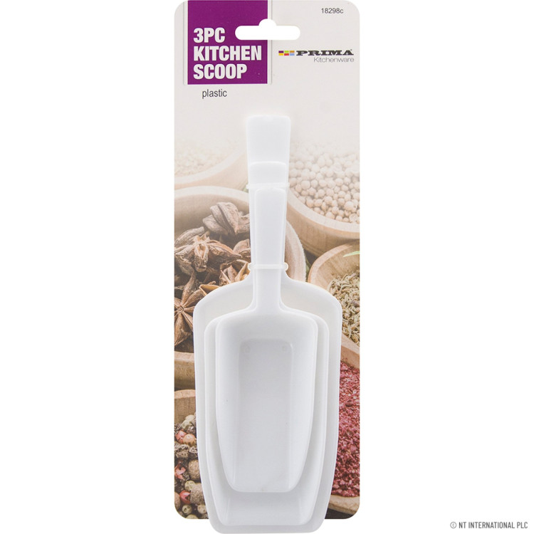 Prima 3pc Plastic Kitchen Scoop - White