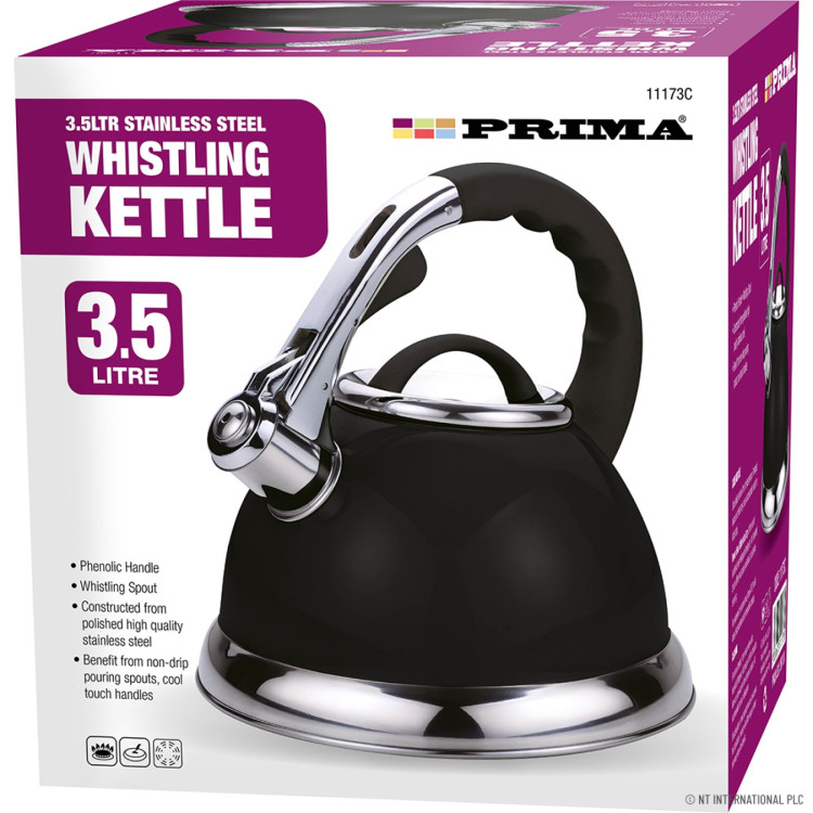 Prima 3.5L S/S Whistling Kettle in Black & Chrome