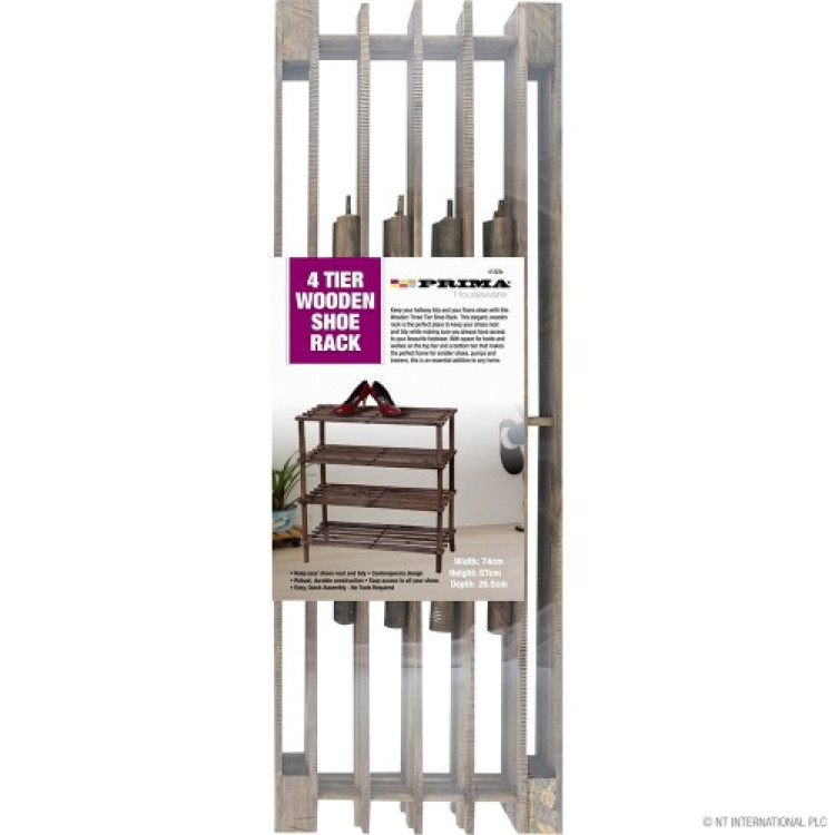 Prima  4 Tier Shoe Rack - Dark Oak 74 x 57 x 26.5cm