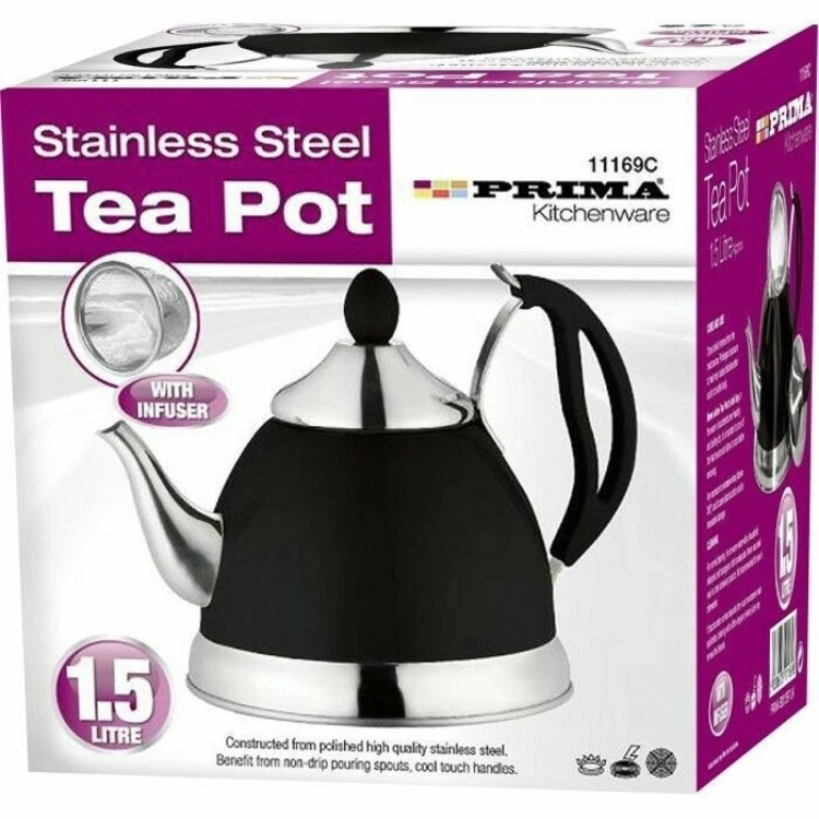Prima 1.5L S/S Teapot In Black & Chrome