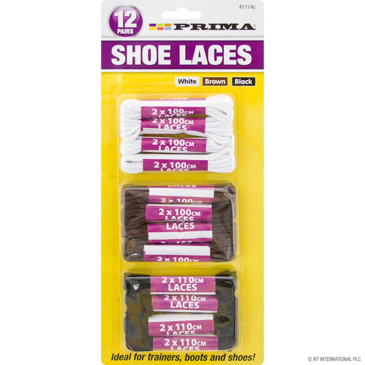 Prima 12 Pair Shoe Laces White, Brown / Black