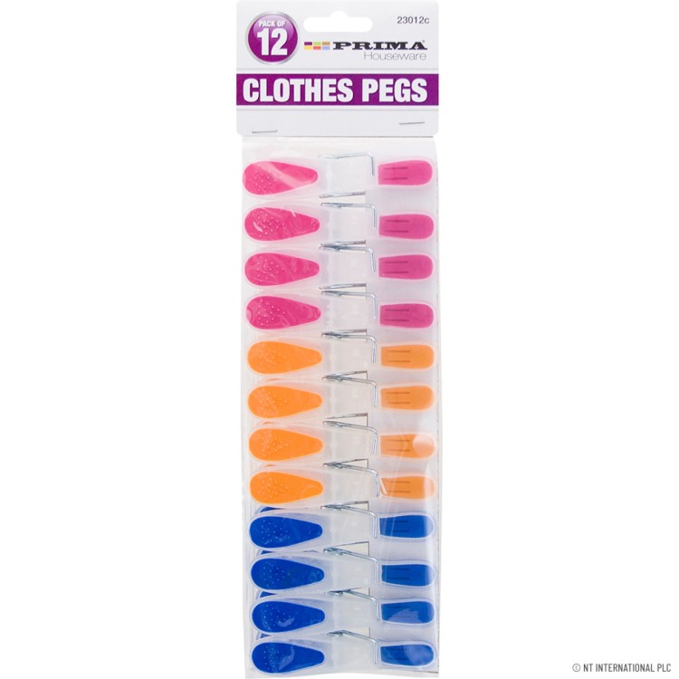 Prima 12pc Plastic Clothes Pegs - Comfort Grip