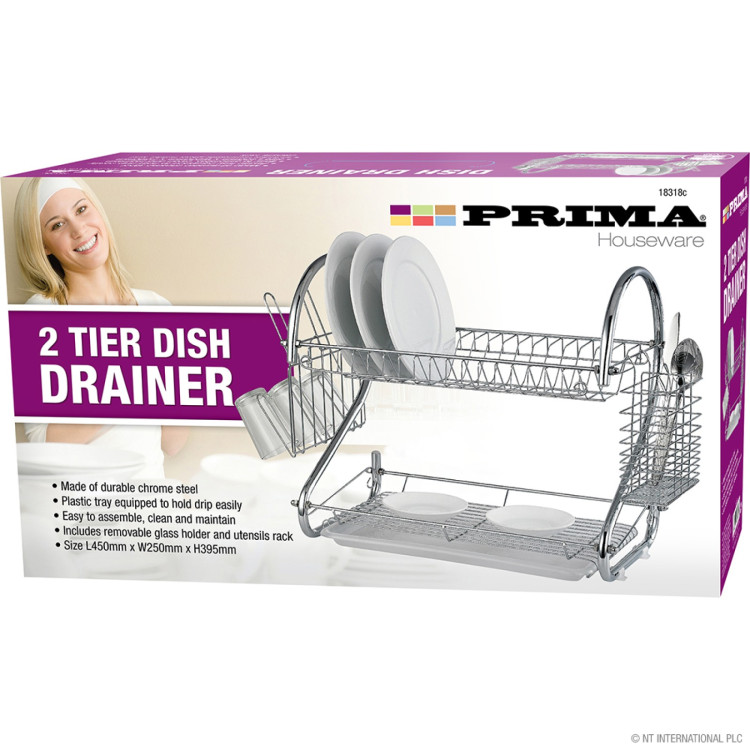 Prima 2 Tier Dish Drainer Chrome 45 x 26 x 39.5cm