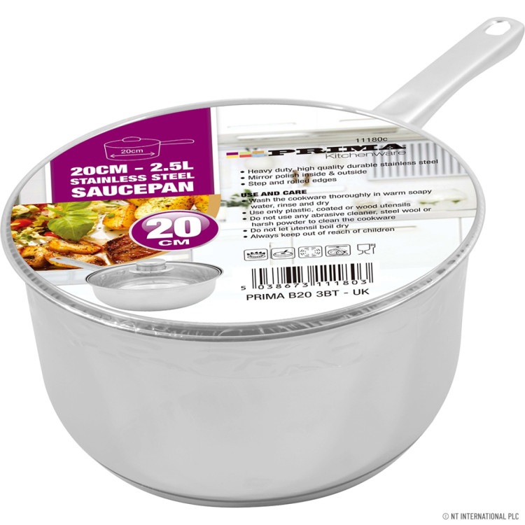 Prima 20cm Saucepan With Glass Lid With Induction Bottom