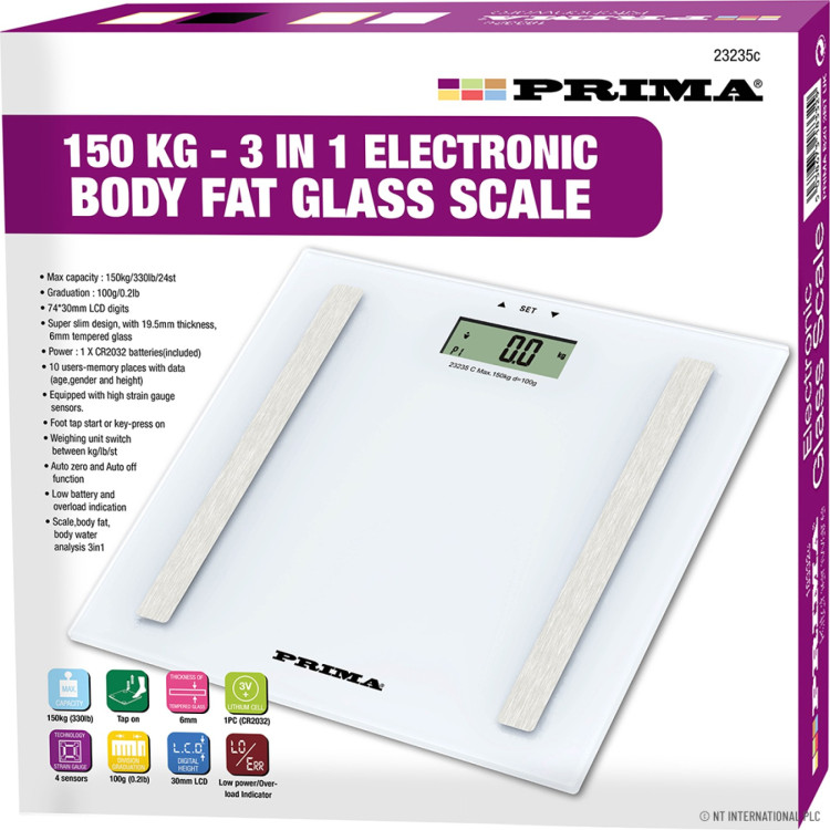 Prima 3 In 1 Body Fat Bathroom Scale 150kg