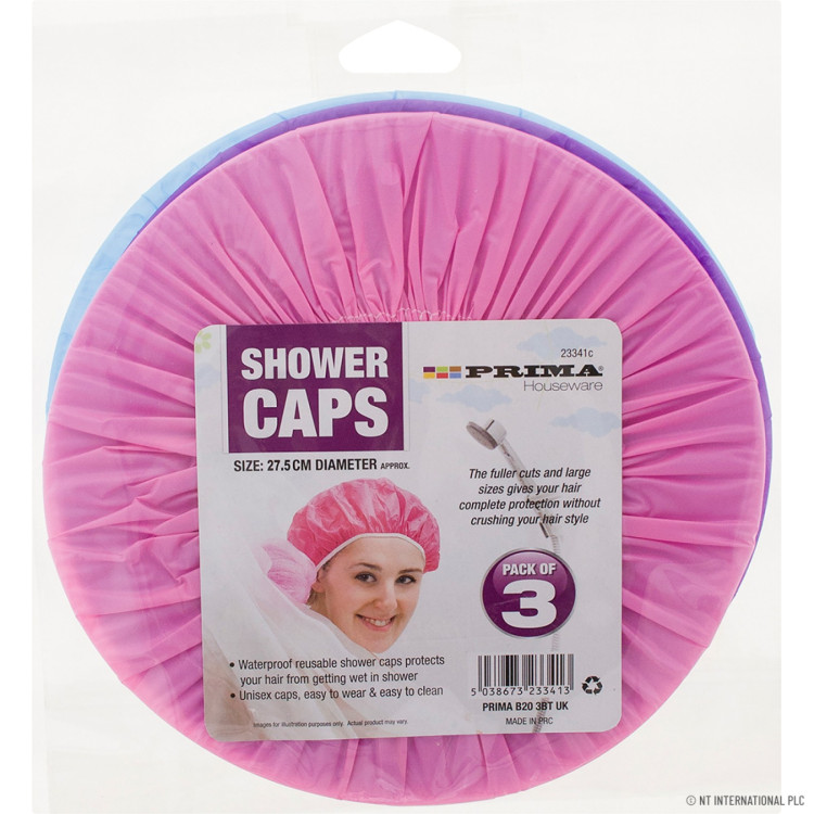  Prima 3pk Shower Caps - 27.5cm Diameter 