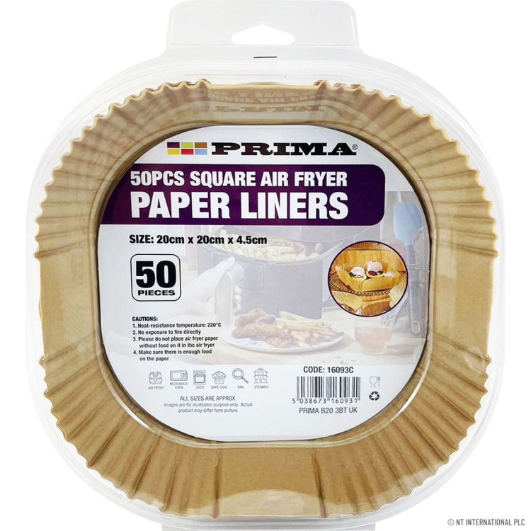 Prima 50pcs Square Air Fryer Paper Liners (20 x 4.5cm)