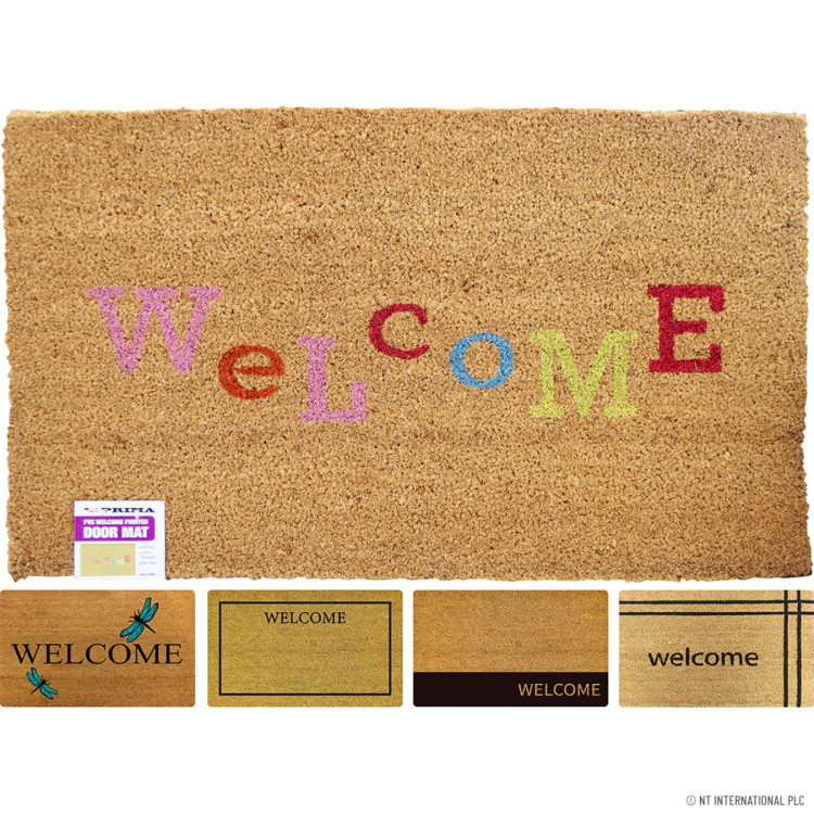 Prima PVC Natural Coir Printed Welcome Door Mat Assorted 45cm X 75cm