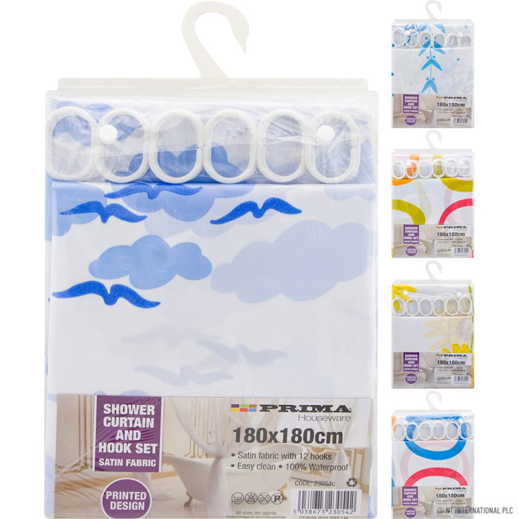Prima Satin Fabric Shower Curtain 180 x 180cm