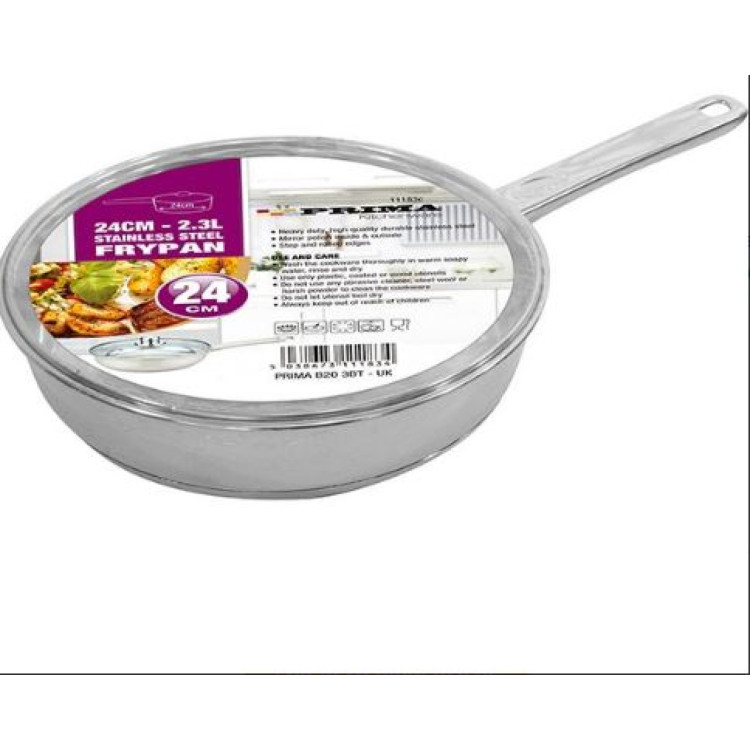 Prima Stainless Steel 24cm Fry Pan With Glass Lid 2.3l