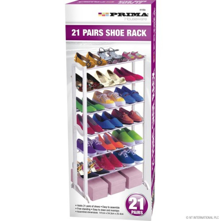 Prime  21 Pairs Stackable Shoe Rack - White