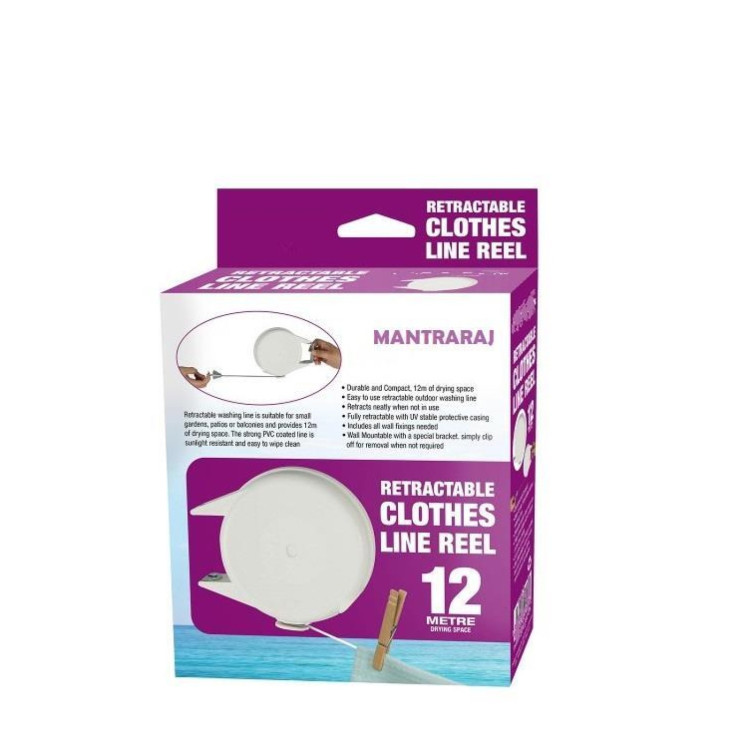Retractable Reel Single Washing Line Clothes Outdoor Wall Mounted - 12m