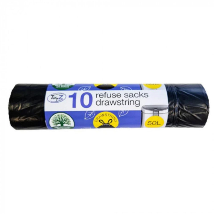 Tidyz 10 Refuse Sacks Drawstring 50L