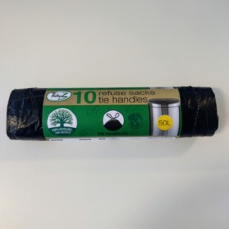 Tidyz 10 Refuse Sacks Tie Handles 50L