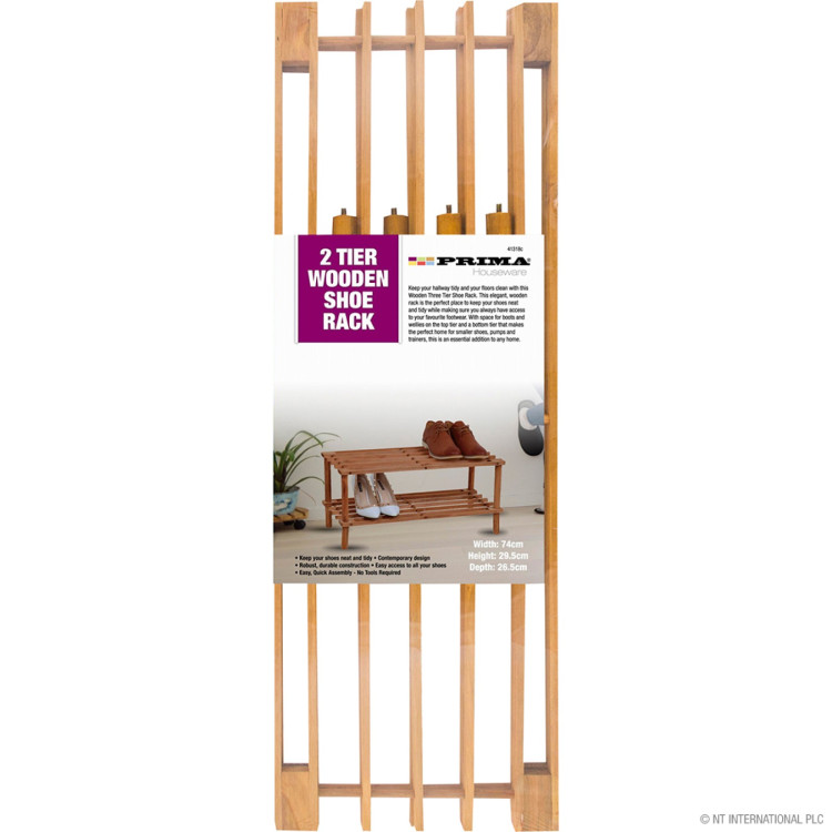 Two Tier Shoe Rack - Walnut 74 x 29.5 x 26.5cm