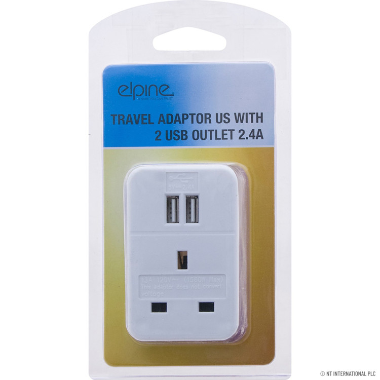  US Travel Adaptor With 2 X USB