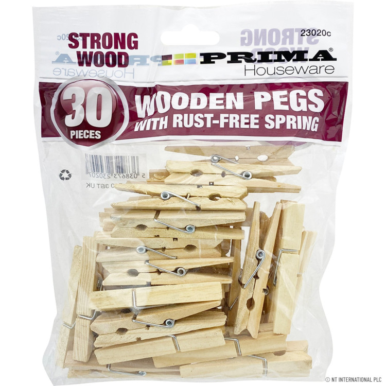 Prima Wooden Clothes Pegs - Rust Free 30pc 